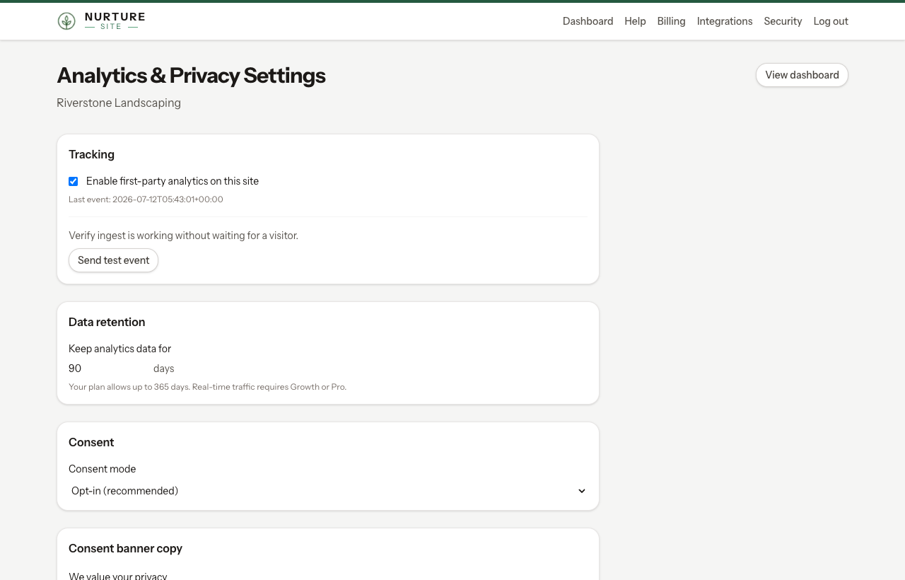 Analytics settings
