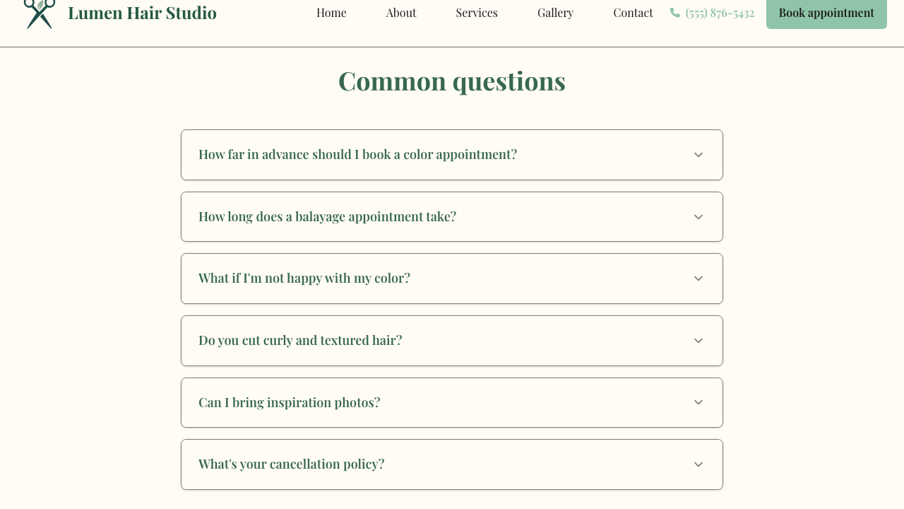 FAQ Section block on a live site