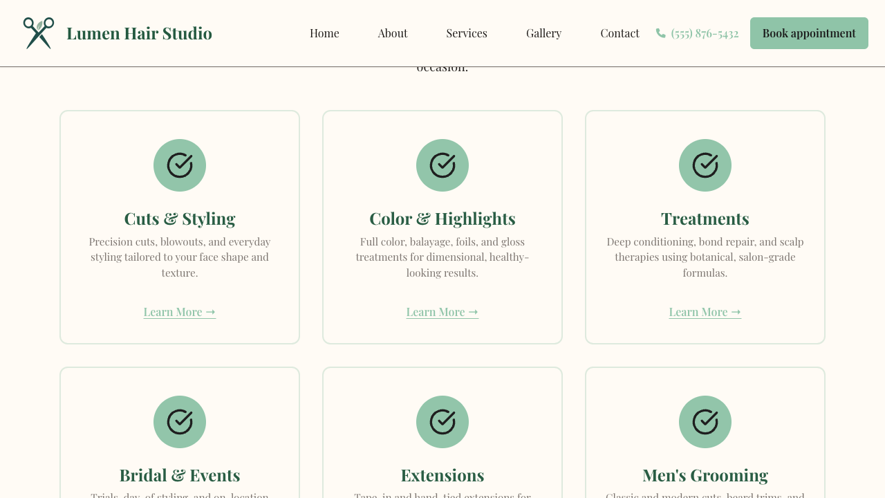 Service Grid block on a live site
