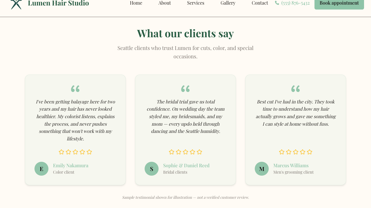 Testimonials block on a live site