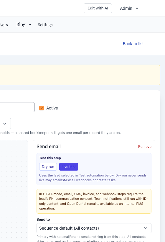 Send to control on an email node