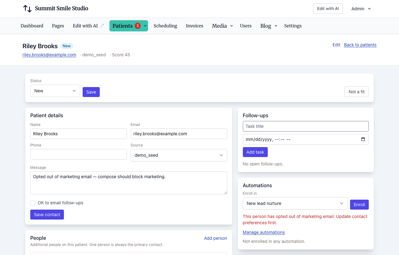 Compose or test blocked by marketing opt-out