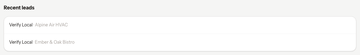 Recent leads on the NurtureSite dashboard