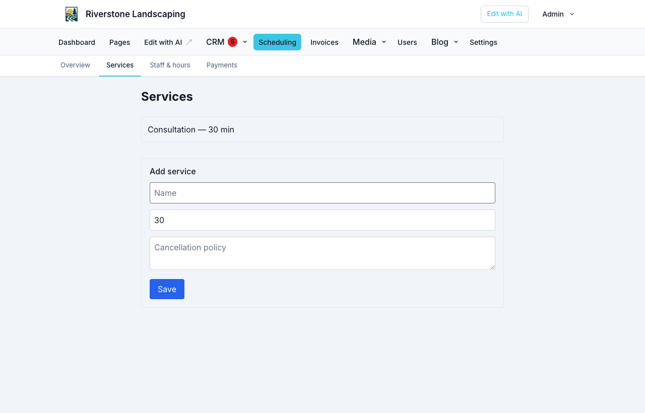 Scheduling services list