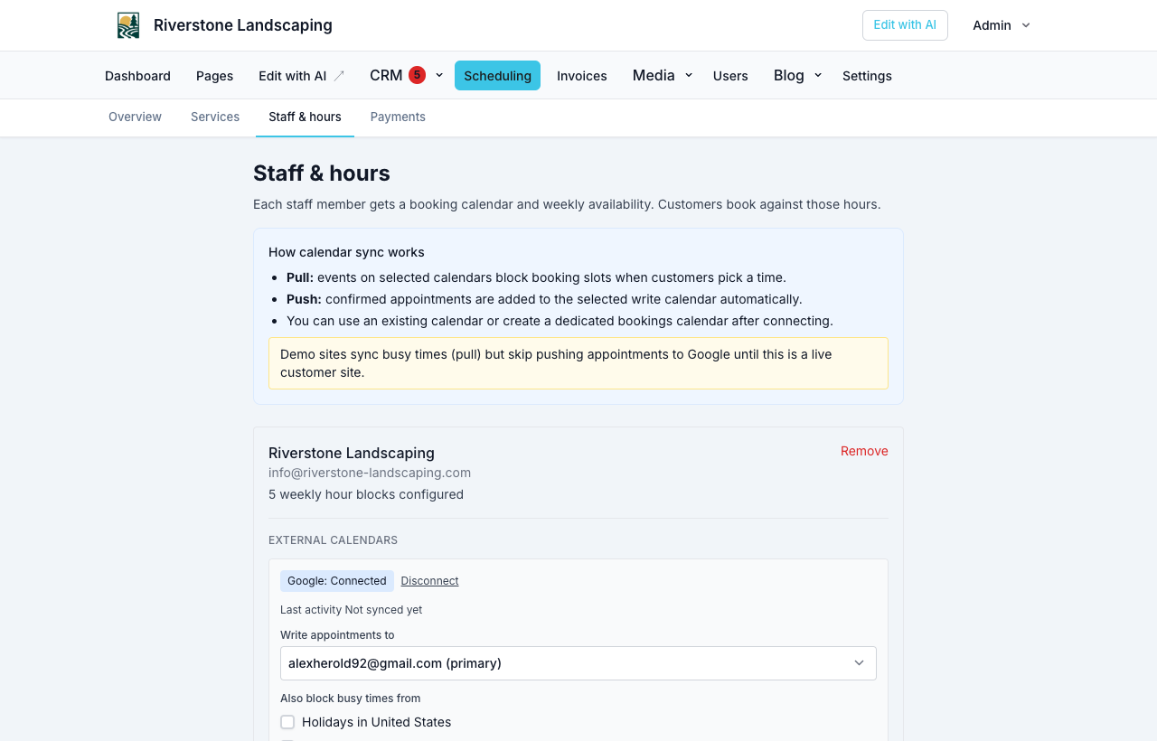 Staff calendars and hours