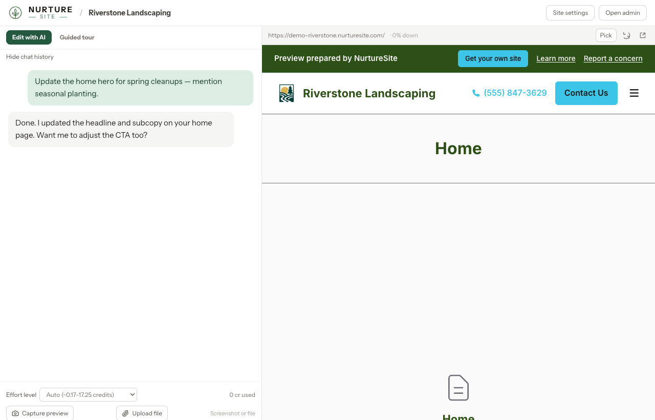 AI site editor with chat and live preview