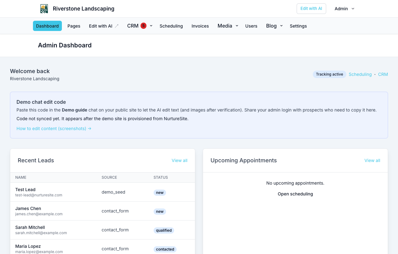 Site admin dashboard and navigation