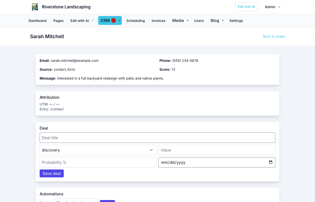 Lead detail with automations and tasks