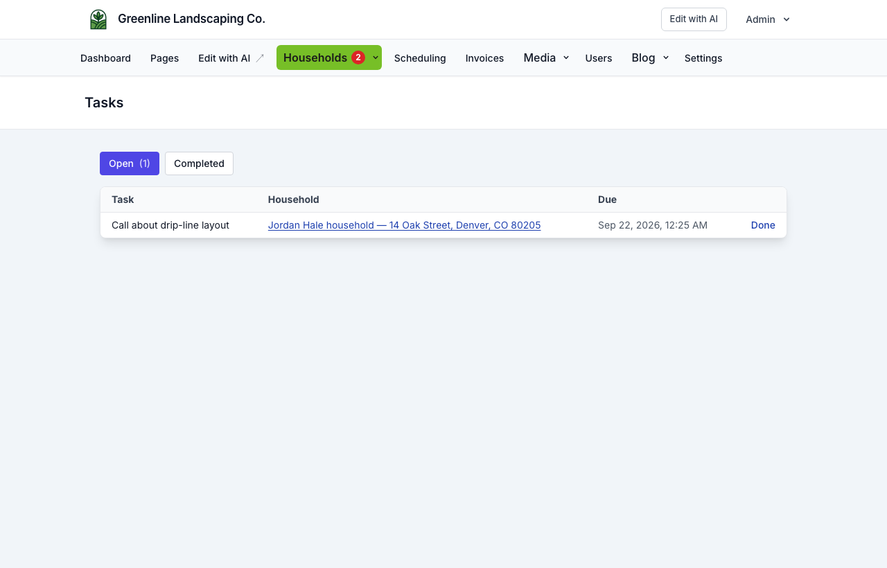 CRM tasks index