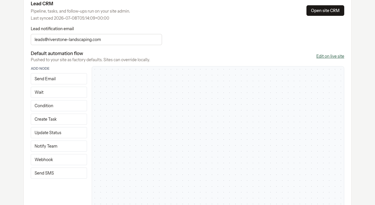Lead CRM section on the NurtureSite site page