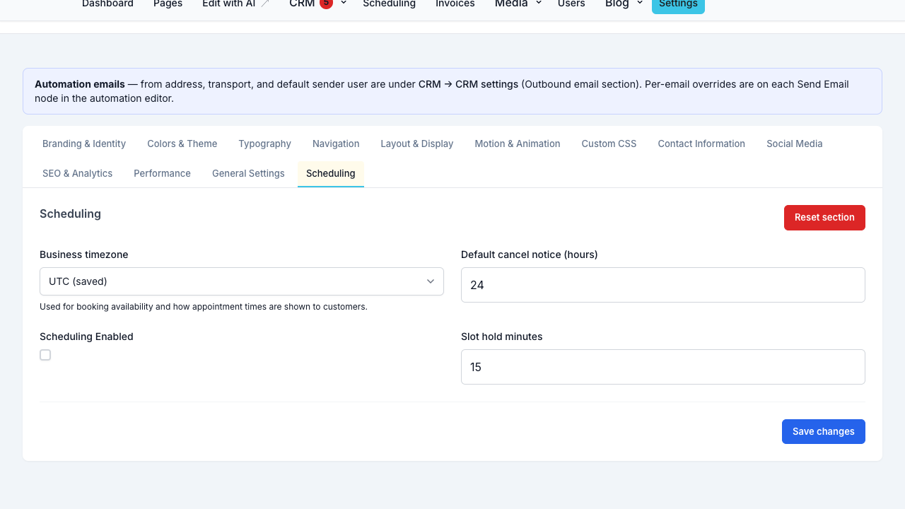 Slot hold minutes in site Settings → Scheduling