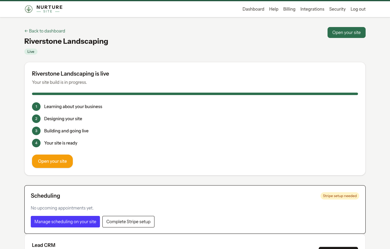 NurtureSite site detail page