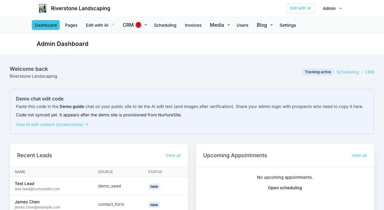 Site admin dashboard