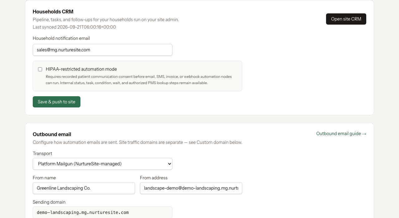 Logins checkbox on the NurtureSite site page