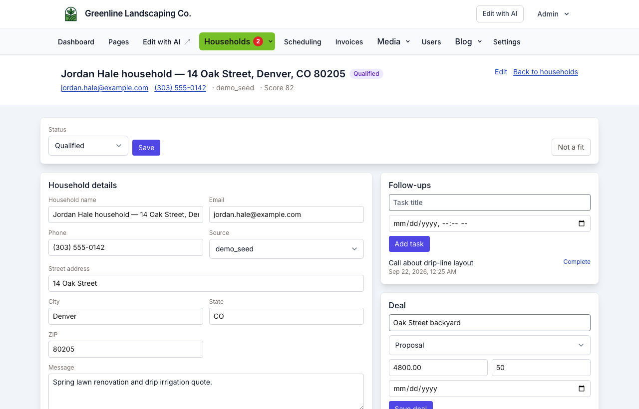 HVAC demo: household record at the service address