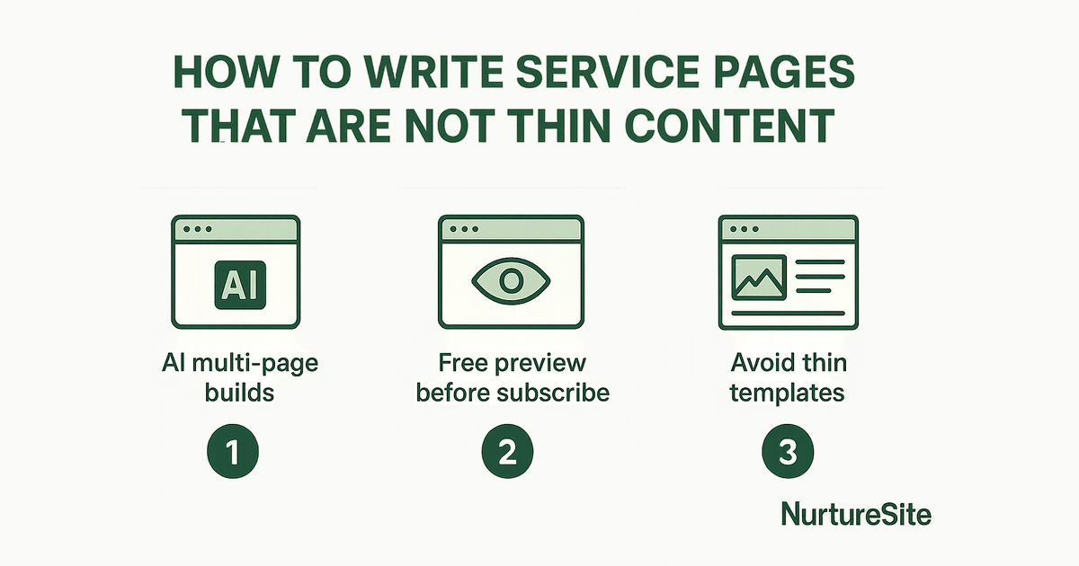 Infographic: how to write service pages that are not thin content for local service businesses
